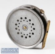 Hardy Bros Alnwick Perfect 3 5/8” Dup Mk. II alloy fly reel narrow drum, brass ribbed foot marked