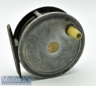 Unnamed London 4” heavy alloy Salmon fly reel with a smooth brass foot, very nice sounding smooth