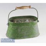 Neat Period Green japanned live bait kettle – with perforated lid and top – wooden handle –