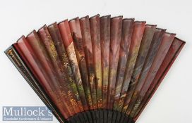 Attractive late 19th century Hand Painted Silk Fan Being large folding fan with ebonised gilt