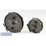 2x J W Young & Sons Trudex centrepin trotting reels 5 3/8 inches mottled black finish^ twin handled^