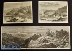 India & Punjab – Three Original Engravings Head of the Umbeyla Pass 1868 large panoramic view