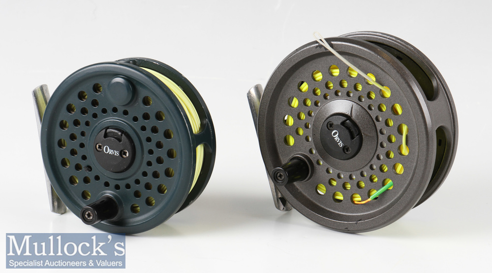 2x Orvis fly reels Rocky Mountain II with perforated body in green finish with rear tensioner with - Image 2 of 3