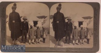 India - Original stereo view Kashmir giants with royal Sikh Patiala midgets at the Delhi durbar