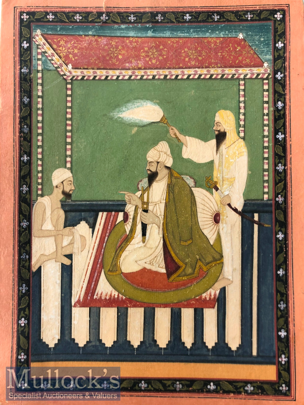 India & Punjab –Sikh Noble Miniature Large Punjab school miniature painting of a noble man with a