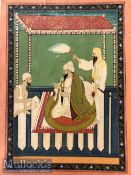 India & Punjab –Sikh Noble Miniature Large Punjab school miniature painting of a noble man with a