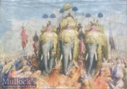 India Colour Lithograph 19th century The Maharajas Elephant procession dimensions 24 x 18 cm