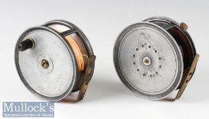 2x alloy fly reels - scarce Preedy Pat Appl’d 4.25” salmon reel with ivorine crazed button to the