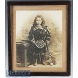 Early Tennis Photograph Depicting Little Girl holding Tennis Racket in frame measures 39x47cm