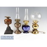 Ceramic Oil Lamp in Blue with Floral Design measures 24cm in height without glass shade^ together