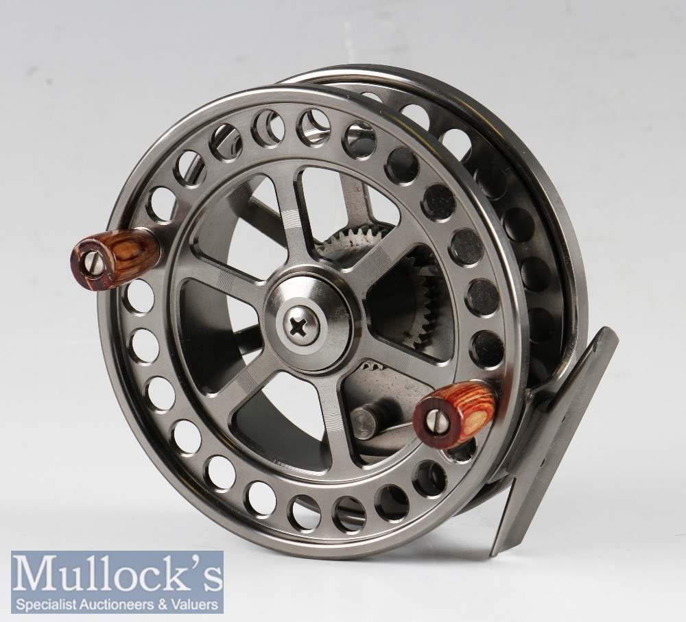 Marco Cortesi Bar Stock Aerial style alloy centre pin reel 4.25” gun metal finish^ runs very well