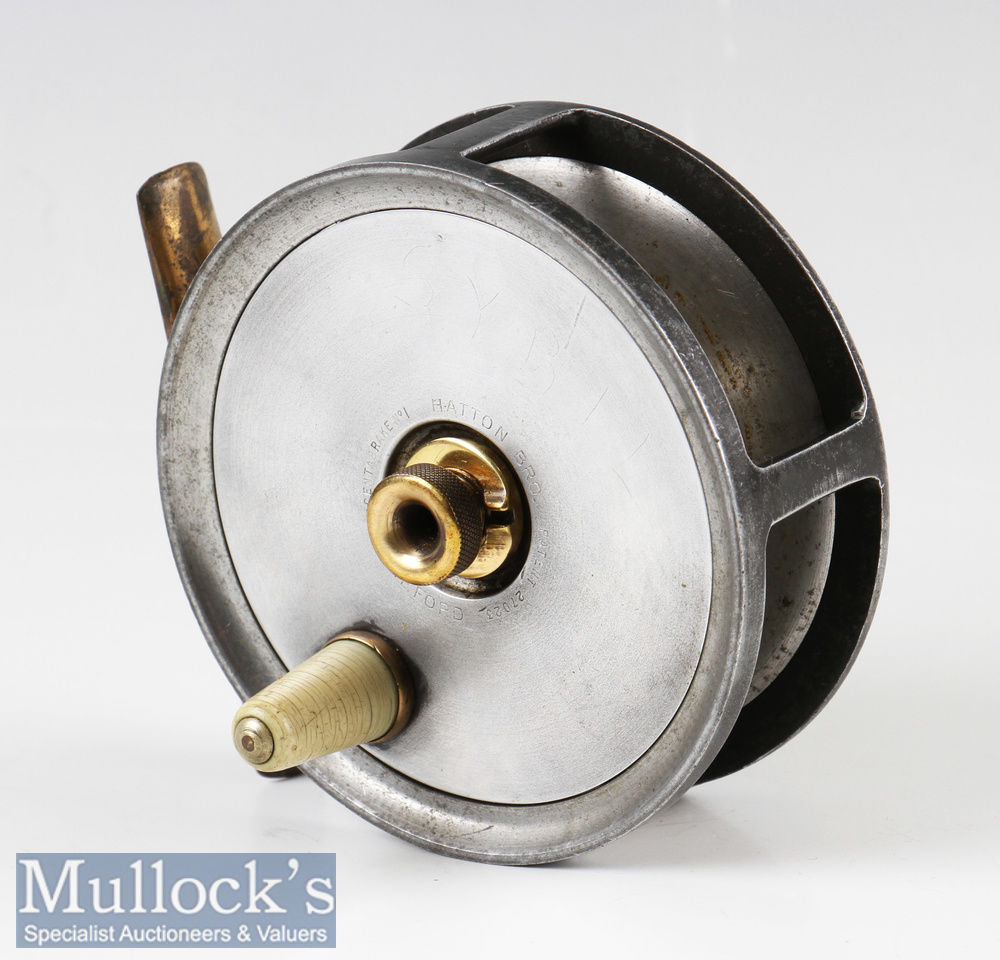 Hatton Bros of Hereford 3 ¾” Fly Reel Centabrake No1 patent 27023^ ivorine handle^ fixed check^