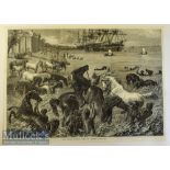 India - The Horses Morning Bath at Calcutta original woodblock engraving 1868 35x25cm to card