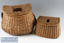 Wicker Pot Bellied Fishing Creel measures 37x27x25cm approx. plus a French weave style creel