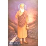 H U S Ratton Oil on Canvas Painting depicts Guru Nanak Dev Ji