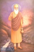 H U S Ratton Oil on Canvas Painting depicts Guru Nanak Dev Ji