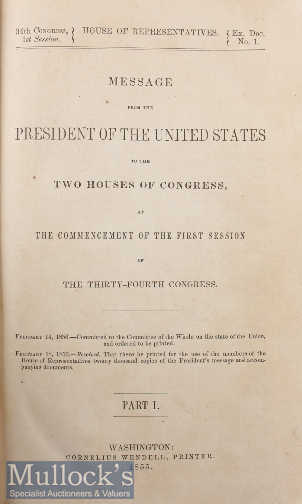 Americana – Message from the President of the United States 1855 Book containing Report of the - Image 2 of 6