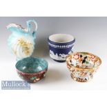 Adams Jasperware Jardinière with Hunting Scene plus an Amherst Japan Ironstone Fruit Bowl^ a