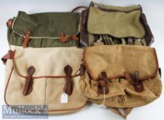 4x Various Fishing Tackle Bags all in leather and canvas^ none appear with names or labels^