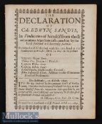 1642 The English Civil War; The Declaration Of Colonel Edwyn Sandys (1611-1642 In Vindication Of