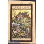 Early 20th Century Mughal Hunting Scene Miniature Painting with gold leaf^ depicts^ Horseback