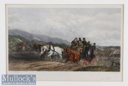 Hand coloured Etching ‘Up Hill’ Coaching Scene painted by W J Shayer^ etched by A H Phillips^ framed