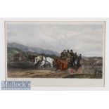 Hand coloured Etching ‘Up Hill’ Coaching Scene painted by W J Shayer^ etched by A H Phillips^ framed