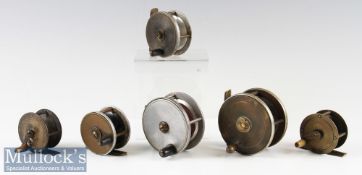 Selection of Brass and Alloy Unnamed fishing reels the largest measuring 3” plate wind with replaced