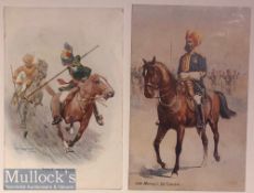 Indian Military postcards (2) both coloured Indian army tent pegging & 14th Murray’s Jat lancers.