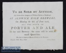 1810 Alnwick Printed Leaflet ‘To Be Sold By Auction’ advertising the sale of the Stock of Porter and