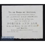 1810 Alnwick Printed Leaflet ‘To Be Sold By Auction’ advertising the sale of the Stock of Porter and