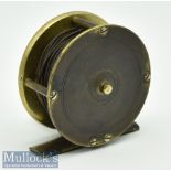 2.5” W B Gowland 3&4 Crooked Lane London brass trout fly reel c1880s plate wind c/w silk line –