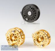 3x Modern Centrepin Fly Reels Heron 3 ¼” ventilated with skeleton frame with rear drag adjuster^