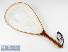 Unnamed Wooden Landing Net in Tennis Racket style with clear rubberized mesh^ measures 63cm