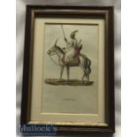 India - Original hand coloured steel engraving showing a Rajput warrior on horseback in original