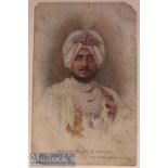 India - Maharaja of Patiala - Original colour lithographed postcard of the Maharaja of Patiala