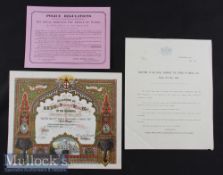 1876 Ticket for the Reception at the Guildhall London for the Prince of Wales on his return from