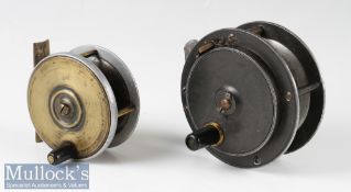 2x unnamed fly fishing reels 2 ¾” brass faced alloy reel with brass smooth foot^ and a 3 3/8”
