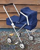 1970s Children’s Pram/Push Chair in blue cloth^ measures 50cm in length approx.