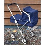 1970s Children’s Pram/Push Chair in blue cloth^ measures 50cm in length approx.