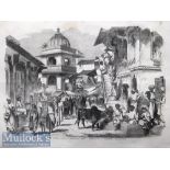 India and Punjab – The Bazaar Oodipoor Rajpootana^ 1858 An original ILN wood engraving titled The