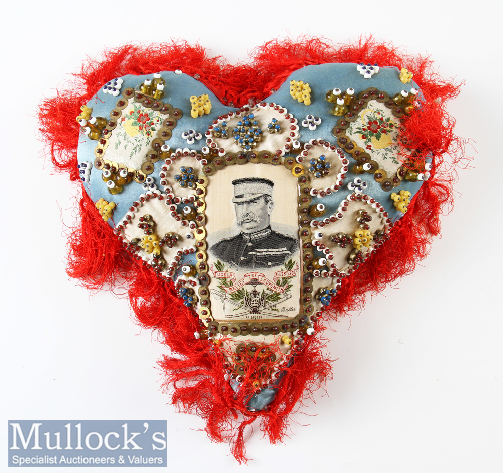 Victorian Boer War sweet heart cushion beautifully preserved in its original box. Featuring