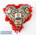 Victorian Boer War sweet heart cushion beautifully preserved in its original box. Featuring