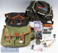 Selection of Fishing Accessories and Fishing Bags to include a Billingham blue canvas and leather