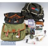 Selection of Fishing Accessories and Fishing Bags to include a Billingham blue canvas and leather