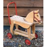 Vintage Child’s Ride Along Wooden Horse measuring 50cm in length^ seat 30cm height^ width 20cm