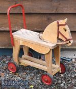 Vintage Child’s Ride Along Wooden Horse measuring 50cm in length^ seat 30cm height^ width 20cm
