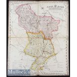 Derbyshire Map - Impressive Hand Coloured County Map Of Derbyshire c1840s - folding Cloth-backed map