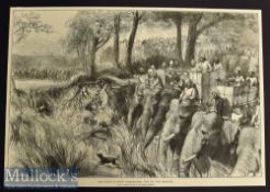 India – Large Original 1876 Engraving The Prince of Wales Tiger – Shooting with Sir Jung Bahadoor