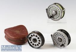 3x Various fishing reels to include 3.5” JW Young & Sons Pridex plus leather pouch^ 3.5” Leeda